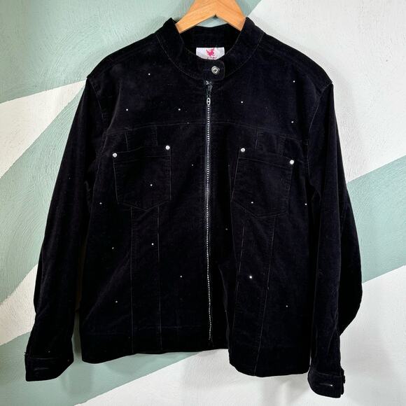 Quacker Factory Jacket Women's Size XL Wale Corduroy Rhinestone Full Zip Casual - Picture 10 of 11